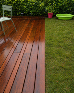 Terrasse en bois exotique, différentes largeur de lame, pose alternée