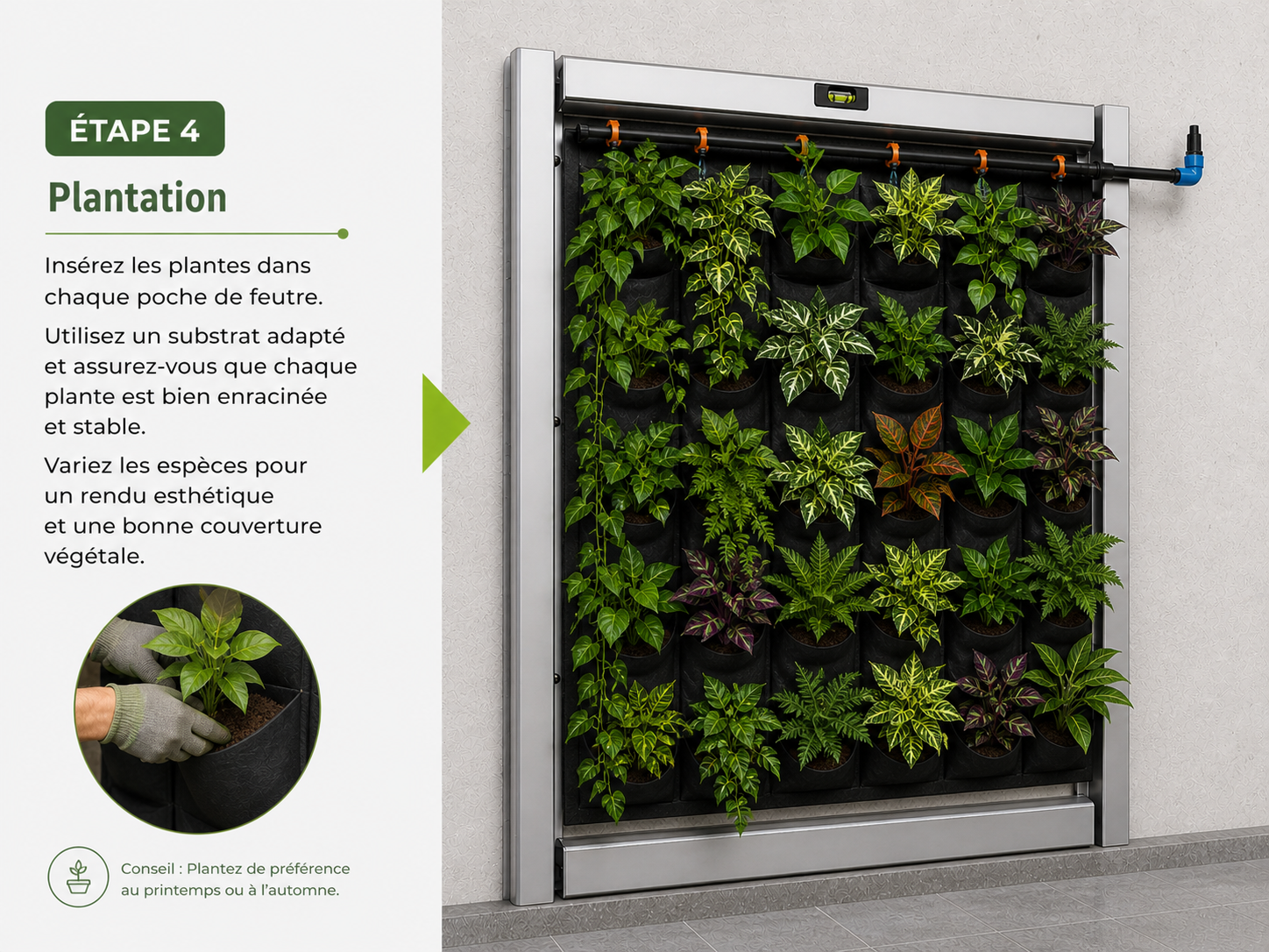 Plantation mur végétal intérieur ou extérieur