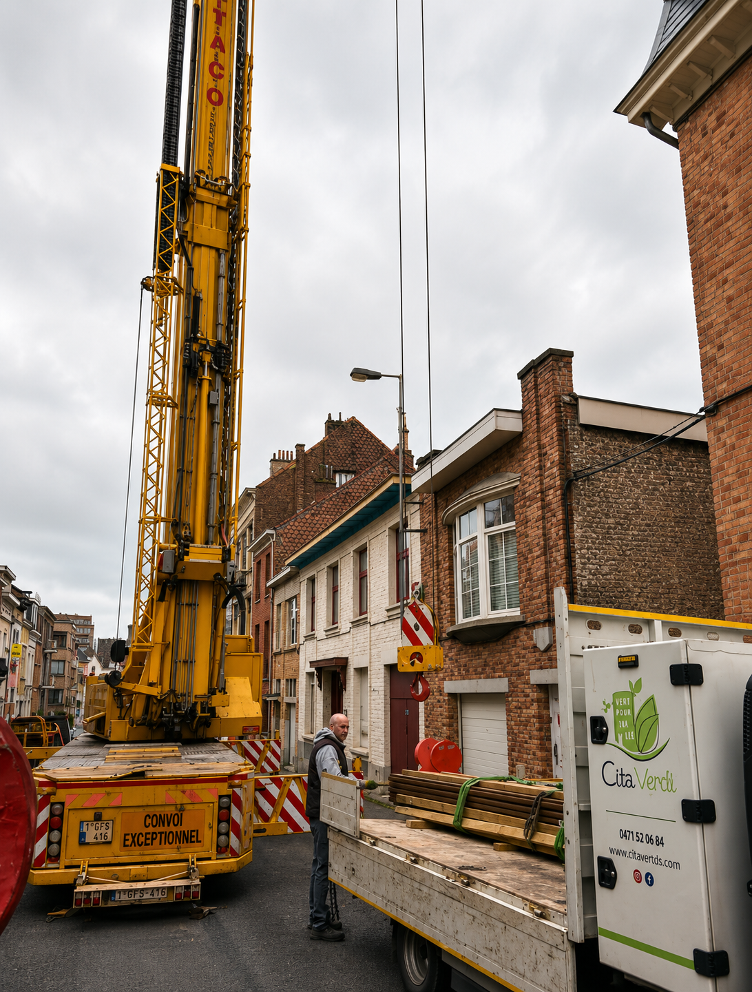 Levage de matériaux pour aménagement extérieur